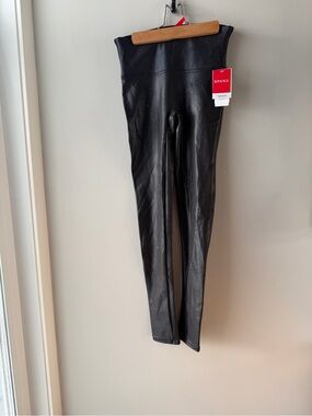 SPANX Black Faux Leather High-Waist Leggings small